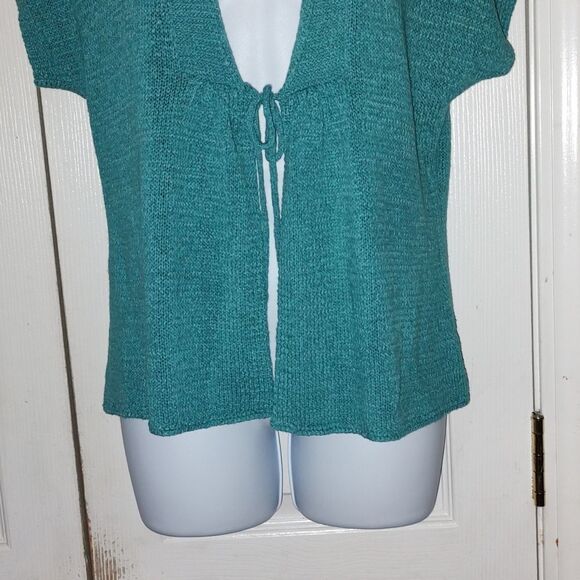 August Silk bluish turquoise tie front cardigan Sz S - Picture 2 of 5